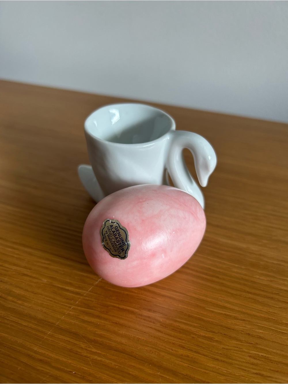 Vintage Ducceschi Genuine Alabaster Hand Carved Egg in Pink